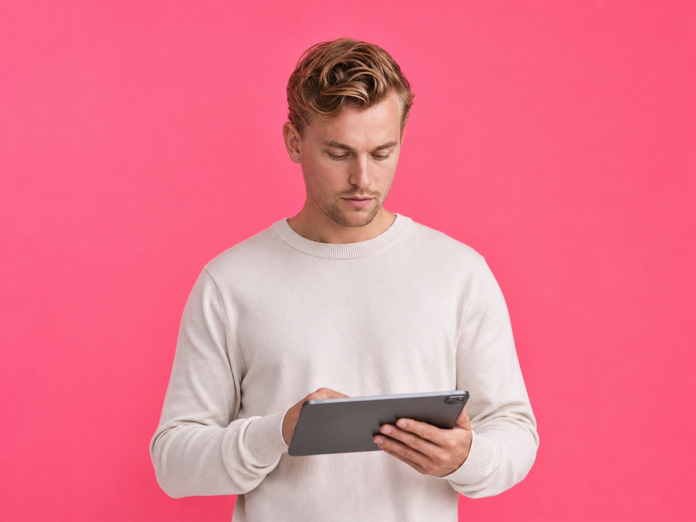 An agency founder reviewing work on a tablet